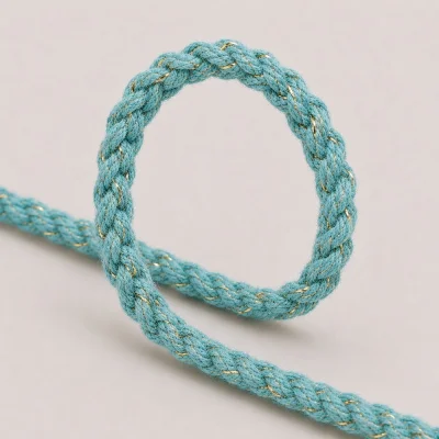 Cordon Sweat Tressé Lurex 5 mm Bleu - Au mètre