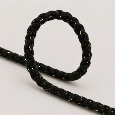 Cordon Sweat Tressé Lurex 5 mm Noir - Au mètre