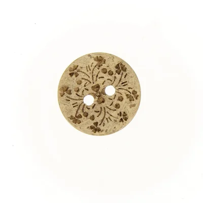 Bouton coco gravé petites fleurs - 18 mm