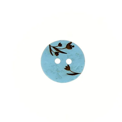 Bouton bois fleur gravé 12 mm - Bleu