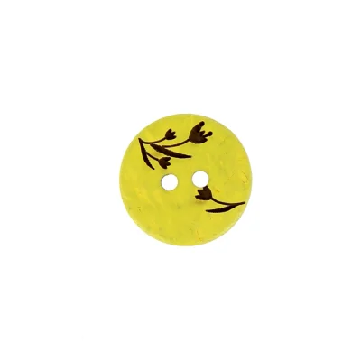 Bouton bois fleur gravé 12 mm - Jaune