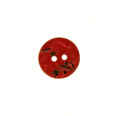 Bouton bois fleur gravé 12 mm - Rouge