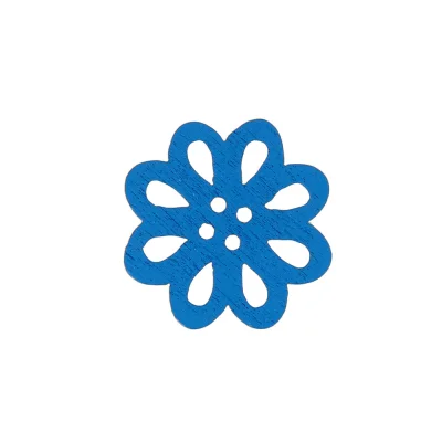 Bouton fleur en bois 20 mm - Bleu