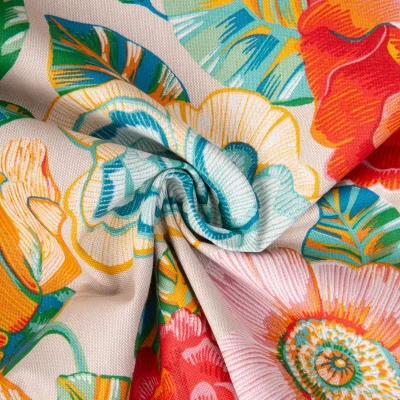 Tissu Toile Polycoton Molly floral intense sur fond Naturel - Par 10 cm