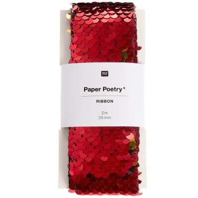 Ruban à paillettes Rouge et Or 38 mm Rico Design x2m