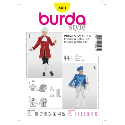 Patron Burda 2461 Prince et Wolfgang Amadeus