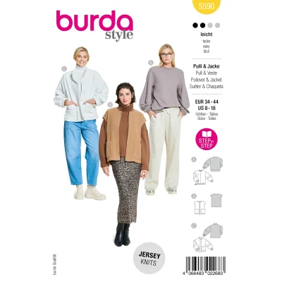 Patron Burda 5590 Pull, Gilet et Veste