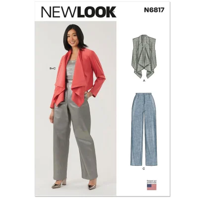 Patron New Look 6817 Gilet drapé, veste et pantalon