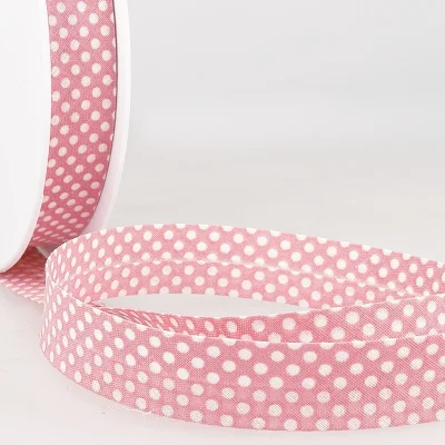 Biais imprimé coton 20 mm Rose clair Mini Pois Blanc x1m