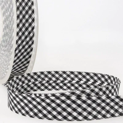 Biais tissé 20 mm Noir Petits carreaux x1m