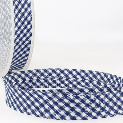 Biais tissé 20 mm Bleu nuit Petits carreaux x1m