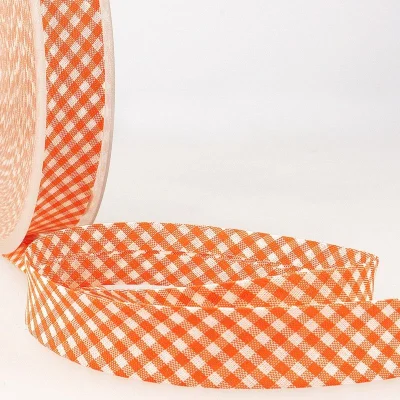 Biais tissé 20 mm Orange Petits carreaux x1m