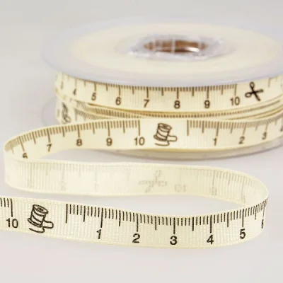 Ruban imprimé 15 mm Ecru Mètre couture x1m