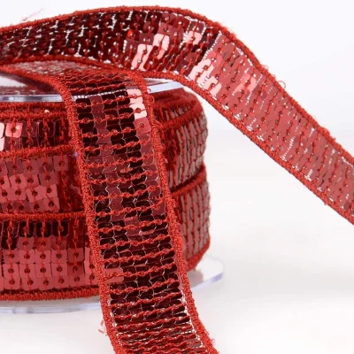 Galon Paillettes 22 mm Rouge alizarine Paillettes x1m