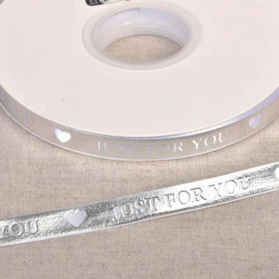 Ruban imprimé Just for You 10 mm Argent x1m