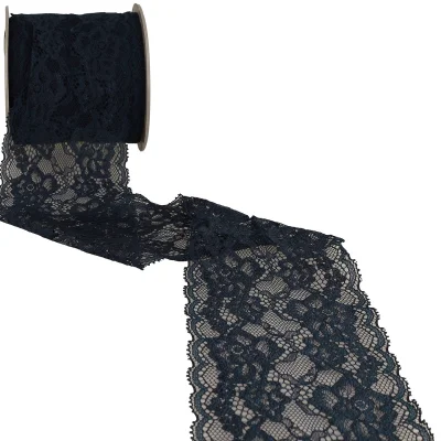 Dentelle Rachel fleurs Bleu marine - 100 mm
