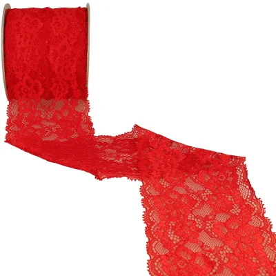 Dentelle Rachel fleurs Rouge - 100 mm