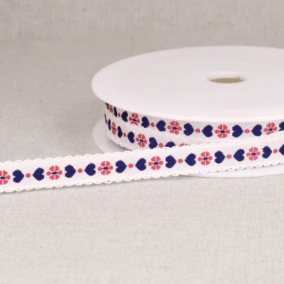 Ruban imprimé 15 mm coeurs sur fond Blanc x1m