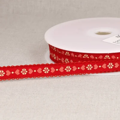 Ruban imprimé 15 mm coeurs sur fond Rouge x1m