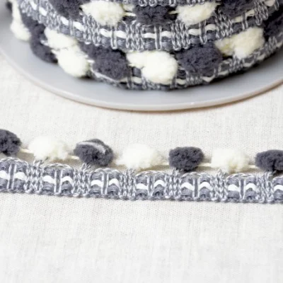 Galon Pompons Bicolore Gris et écru x1m