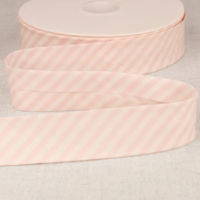 Biais replié 25 mm Rayé Rose clair x1m