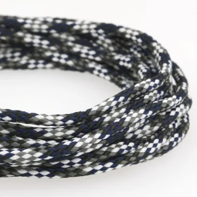 Cordon Tressé 5 mm - Noir, blanc, bleu et gris x1m