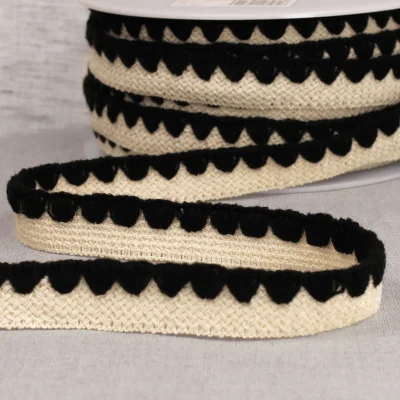 Galon Tresse pré pliée zig zag Noir x1m