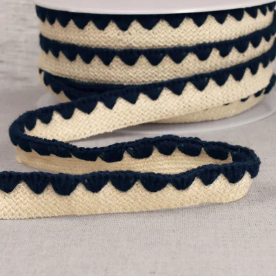 Galon Tresse pré pliée zig zag Bleu marine x1m
