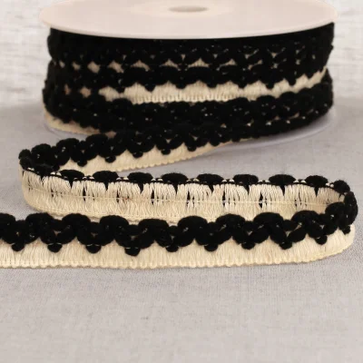 Galon Tresse zig zag 22 mm pompons  Noir x1m