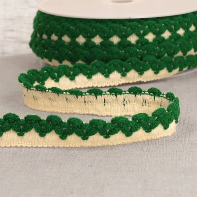 Galon Tresse zig zag 22 mm pompons Vert x1m