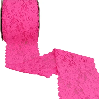 Dentelle élastique roses Fuschia - 100 mm