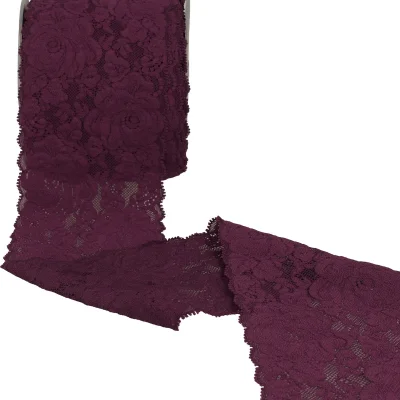 Dentelle élastique roses Prune - 100 mm