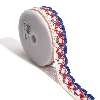 Dentelle ondulations 40 mm Bleu et rouge x1m