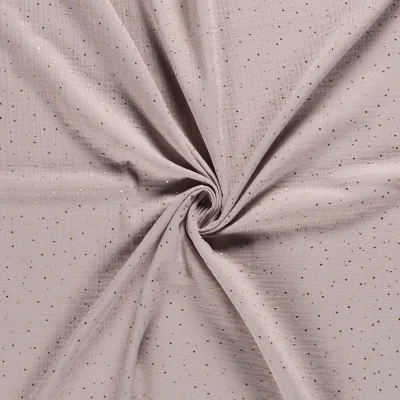 Tissu Double gaze Lina Pois dorés sur fond Beige sable - Par 10 cm
