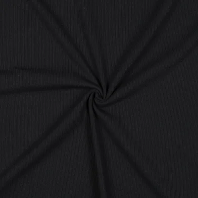 Tissu Jersey Coton côtelé uni Noir - Par 10 cm