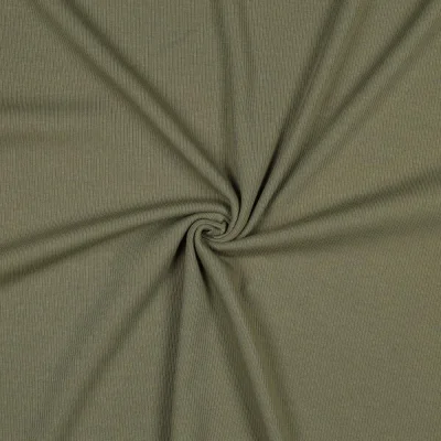 Tissu Jersey Coton côtelé uni Vert kaki - Par 10 cm