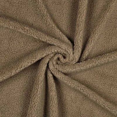 Tissu Fausse fourrure Mouton Teddy uni Taupe - Par 10 cm