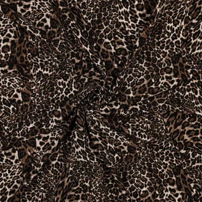Tissu Viscose imprimé digital Laura motif lépopard sur fond Brun - Par 10 cm