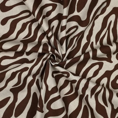 Tissu Toile Polycoton canvas aspect lin Lila motif zebré Marron sur fond Naturel - Par 10 cm