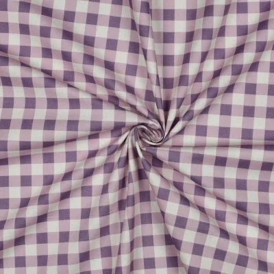 Tissu Popeline de Coton Matcha carreaux Ecru sur fond Lilas - Par 10 cm