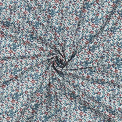 Tissu Popeline de Coton digital Jeanne petites fleurs sur fond Blanc - Par 10 cm