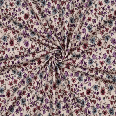Tissu Jersey Bord Côte digital Alicia tapis de fleurs sur fond Rose poudré - Par 10 cm