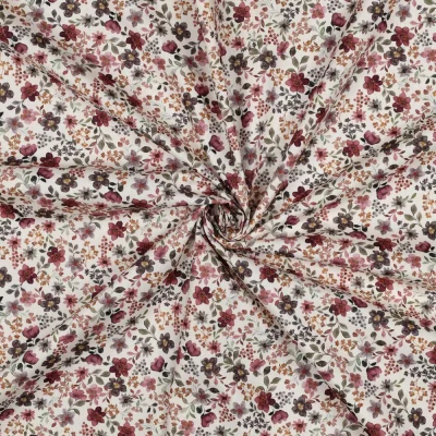 Tissu Popeline de Coton digital imprimé Mia petites fleurs sur fond Ecru - Par 10 cm