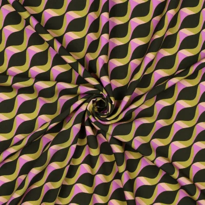Tissu Viscose imprimé Reflets ondulés tons Vert sur fond Vert foncé - Par 10 cm
