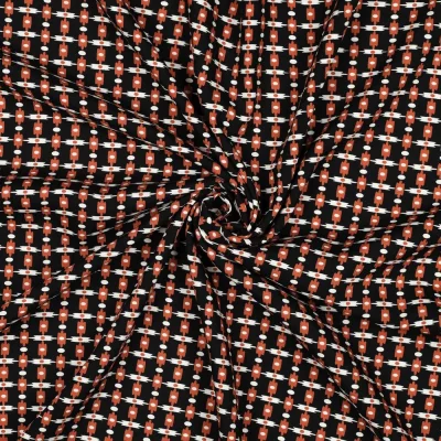 Tissu Viscose lenzing EcoVero trame Blanc et Terracotta sur fond Noir - Par 10 cm