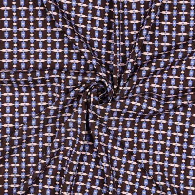 Tissu Viscose lenzing EcoVero trame Blanc et Bleu sur fond Marron foncé - Par 10 cm