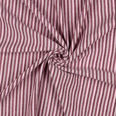 Tissu Double Gaze de Coton fil teinté Rayé Bordeaux sur fond Rose - Par 10 cm