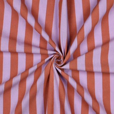Tissu Coton fil teint Nora rayures Lavande sur fond Orange - Par 10 cm