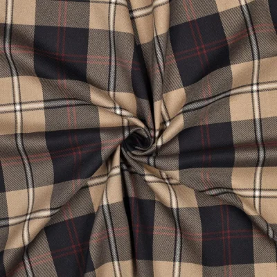 Tissu Tartan Ecossais Classic Bleu marine sur fond Beige - Par 10 cm