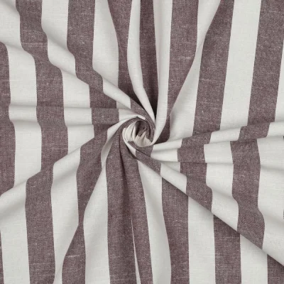 Tissu Coton Fil teint Suzy rayures Aubergine sur fond Blanc - Par 10 cm